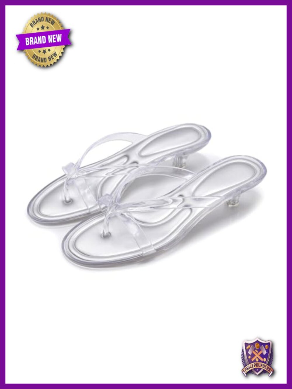 Jelly Kitten Heeled Flip-Flops Sandals Clear One Strap Round Open Toe Slip On